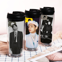 Kpop BTS Water Cup Bangtan Boys GQ Double Plastic Cup Outdoor Travel Leisure Cup Portable Cup