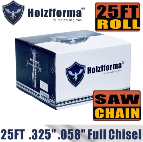 Holzfforma® 25FT Roll Full Chisel Saw Chain .325''  Pitch .058''  Gauge For Stihl Dolmar Echo McCulloch Homelite Jonsered Shindaiwa Makita Tanaka Efco Oleo Mac Oregon Carlton Chainsaw With 10PCS Matched Connecting links and 6 Boxes