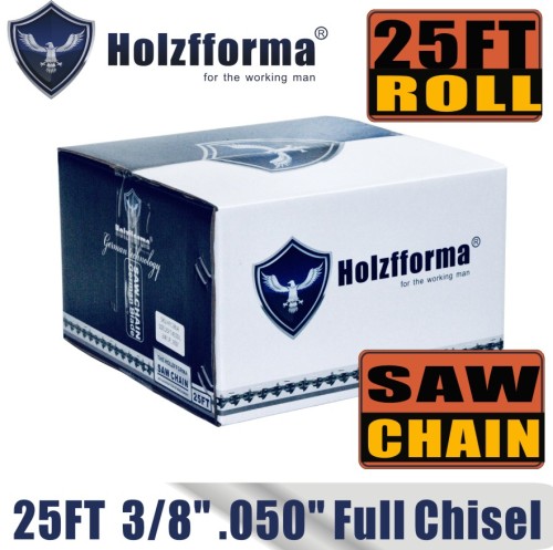 Holzfforma® 25FT Roll Full Chisel Saw Chain .3/8''  Pitch .050''  Gauge For Stihl Dolmar Echo McCulloch Homelite Jonsered Shindaiwa Makita Tanaka Efco Oleo Mac Oregon Carlton Chainsaw With 10PCS Matched Connecting links and 6 Boxes