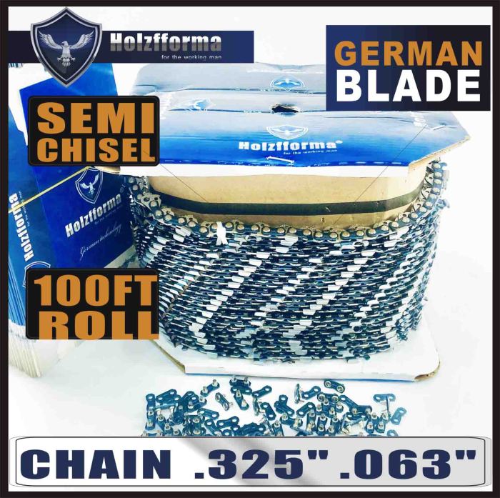 Holzfforma® 100FT Roll .325”  .063'' Semi Chisel Saw Chain With 40 Sets Matched Connecting links and 25 Boxes