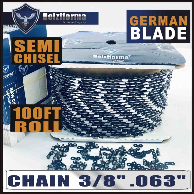 Holzfforma® 100FT Roll 3/8” .063'' Semi Chisel Saw Chain With 40 Sets Matched Connecting links and 25 Boxes
