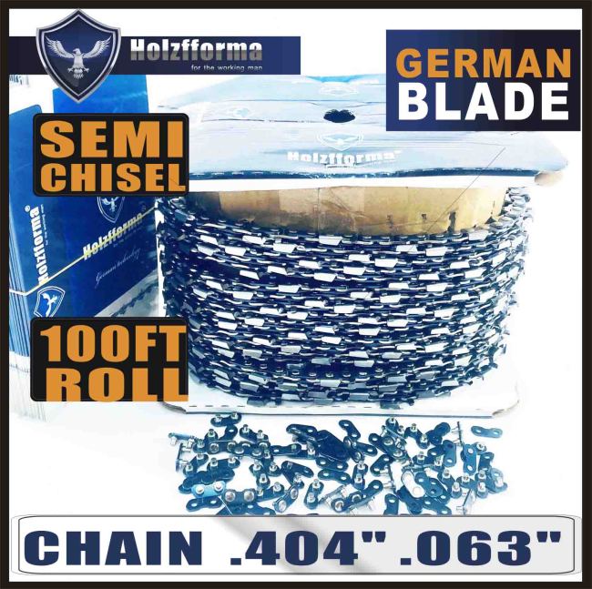 Holzfforma® 100FT Roll .404”  .063'' Semi Chisel Saw Chain With 40 Sets Matched Connecting links and 25 Boxes