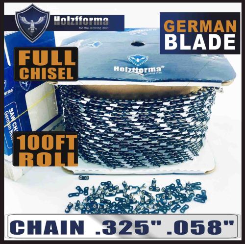 Holzfforma® 100FT Roll .325  .058'' Full Chisel Saw Chain With 40 Sets Matched Connecting links and 25 Boxes
