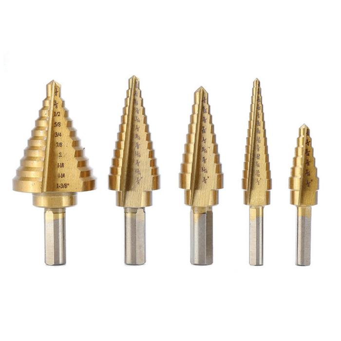6Pcs HSS Titanium Coated Step Drill Bit With Center Punch Drill 