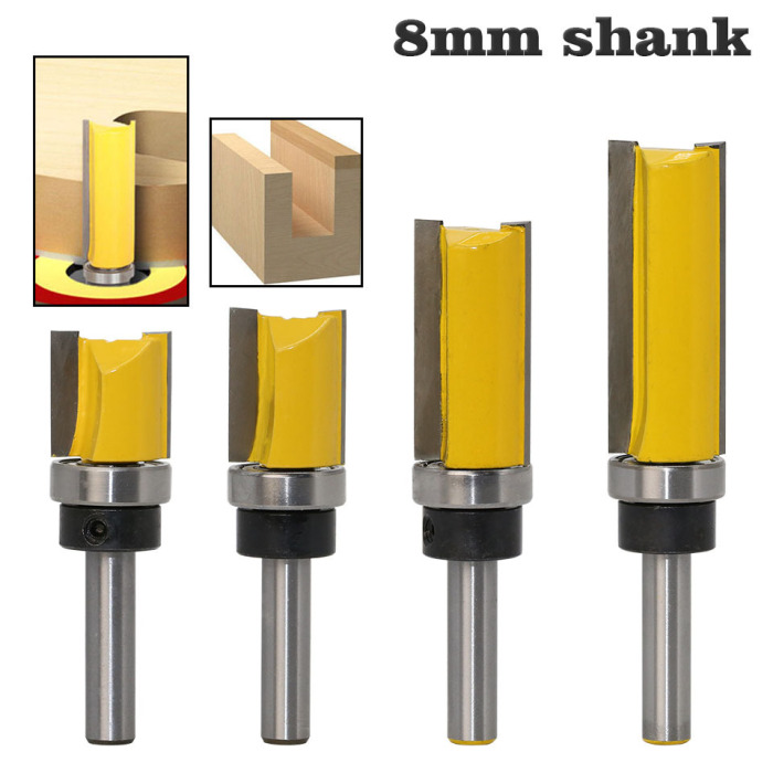 4PC 8mm Shank Template Trim Hinge Mortising Router Bit Straight End Mill Trimmer 
