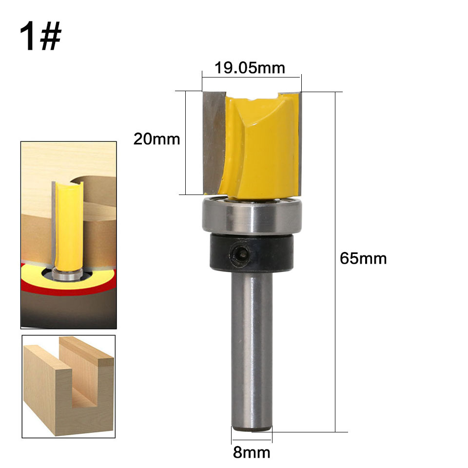 4pcs 8mm Shank Template Trim Hinge Mortising Router Bit Bearing