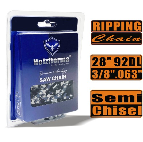 Holzfforma® Ripping Chain Semi Chisel 3/8'' .063'' 28inch 92DL Chainsaw Saw Chain Top Quality German Blades and Links