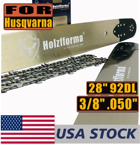 US STOCK - Holzfforma® 28 Inch 3/8 .050 92DL Bar & Full Chisel Chain Combo For Husqvarna 61 66 262 xp 266 268 272 xp 281 288 362 365 372 xp 385 390 394 395 480 562 570 575 2-4 Days Delivery Time Fast Shipping For US Customers Only