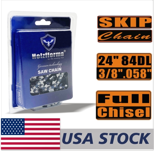US STOCK - Holzfforma® Skip Chain Full Chisel 3/8'' .058'' 24inch 84DL Chainsaw Saw Chain Top Quality German Blades and Links 2-4 Days Delivery Time Fast Shipping For US Customers Only