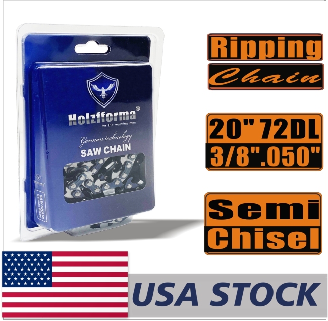 US STOCK - Holzfforma® Ripping Chain Semi Chisel 3/8'' .050'' 20inch 72DL Chainsaw Saw Chain Top Quality German Blades and Links 2-4 Days Delivery Time Fast Shipping For US Customers Only