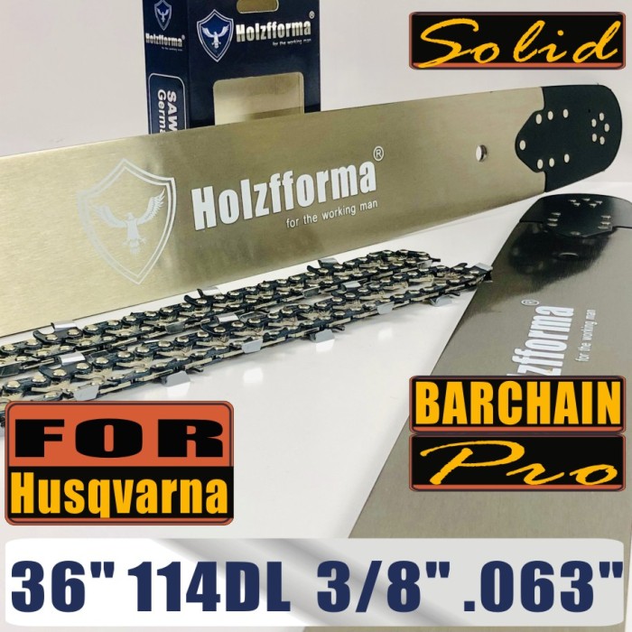 US STOCK - Holzfforma® Pro 36 Inch 3/8 .063 114DL Solid Bar & Full Chisel Chain Combo For Husqvarna 61 66 262 xp 266 268 272 xp 281 288 362 365 372 xp 385 390 394 395 480 562 570 575 3120 XP Chainsaw 2-4 Days Delivery Time Fast Shipping For US Customers Only