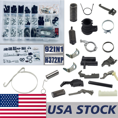 US STOCK - 92IN1 Screws Bolts Nuts Clips Chain Tensioner Hardware Kit With Choke Rod Intake Manifold Pawl Trigger Brake Band Cover Level AV Buffer Mount Spring Combo For Husqvarna 362 365 372 372XP Chainsaw 2-4 Days Delivery Time Fast Shipping For US Customers Only