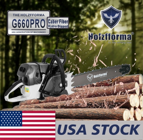 US STOCK - 92cc Holzfforma G660 PRO Top Grade Chainsaw Power Head With Walbro Carburetor Italy Tech Nikasil Cylinder Meteor Piston Caber Ring NGK Plug Tank Protective Guard Wrap Around Handle Bar Larger and Stronger Sprocket Cover 2-4 Days Delivery Time Fast Shipping For US Customers Only