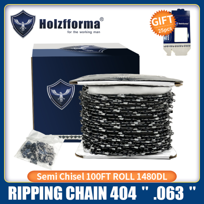 Holzfforma® 100FT Roll .404”  .063'' Semi Chisel Ripping Saw Chain With 40 Sets Matched Connecting links and 25 Boxes