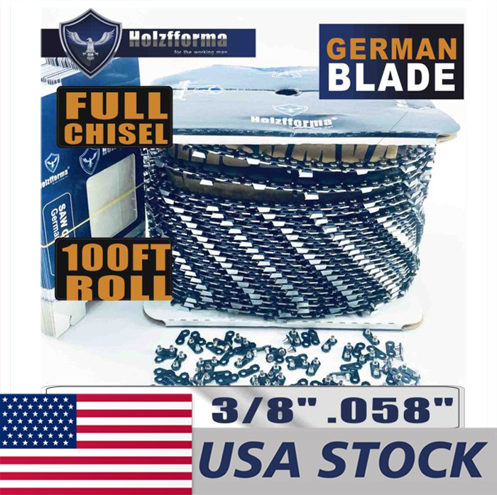 US STOCK - Holzfforma® 100FT Roll 3/8” .058'' Full Chisel Saw Chain With 40 Sets Matched Connecting links and 25 Boxes 2-4 Days Delivery Time Fast Shipping For US Customers Only