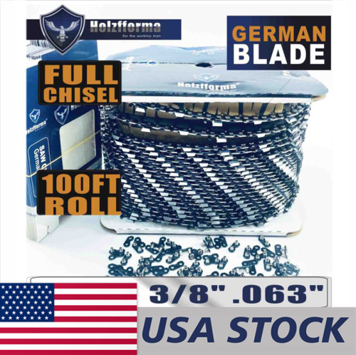 US STOCK - Holzfforma® 100FT Roll 3/8” .063'' Full Chisel Saw Chain With 40 Sets Matched Connecting links and 25 Boxes 2-4 Days Delivery Time Fast Shipping For US Customers Only