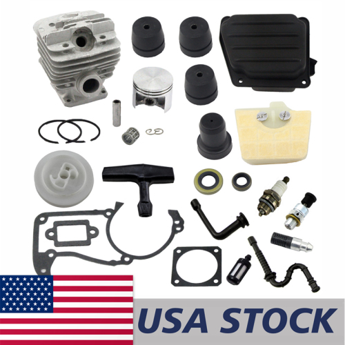 US STOCK - 48mm Cylinder Piston Kit Crankcase Muffler Gasket Oil Fuel Line Filter Muffler Air Filter Decompression Valve Starter Grip Handle Pulley Oil Seal Annular Buffer Combo For Stihl MS360 036 MS340 034 Chainsaw 2-4 Days Delivery Time Fast Shipping For US Customers Only