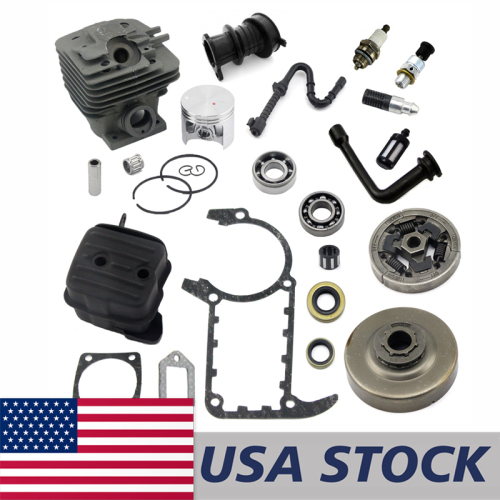 US STOCK - 47mm Cylinder Piston Kit Muffler Crankcase Gasket Oil Seal Clutch Drum Chain Sprocket Fuel Oil Line Hose Filter Decompression Valve Spark Plug Intake Manifold Combo For Stihl MS361 MS341 Chainsaw 2-4 Days Delivery Time Fast Shipping For US Customers Only