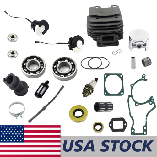 US STOCK - 52mm Cylinder Piston Kit Fuel Line Filter Oil Cap Seal Drum Needle Cage Crankcase Muffler Gasket Intake Manifold Boot Clip Combo For Stihl MS380 038 Chainsaw 2-4 Days Delivery Time Fast Shipping For US Customers Only