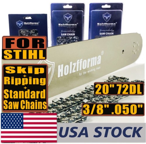 US STOCK -  Holzfforma® Pro 20inch 3/8 .050 72DL Solid Guide Bar & Standard Chain & Ripping Chain & Skip Chain Combo For Stihl MS360 MS361 MS362 MS380 MS390 MS440 MS441 MS460 MS461 MS660 MS661 MS650 Chainsaw 2-4 Days Delivery Time Fast Shipping For US Customers Only