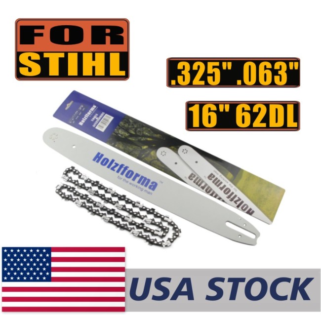 US STOCK - Holzfforma® 16Inch Guide Bar &Saw Chain Combo .325  .063  62DL For Stihl Chainsaw MS170 MS180 MS181 MS190 MS191T MS192T MS200 MS200T MS210 MS211 MS230 MS250 017 018  020 021 023 025 2-4 Days Delivery Time Fast Shipping For US Customers Only