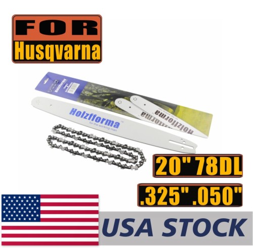 US STOCK - Holzfforma® 20Inch Guide Bar & Saw Chain Combo .325 .050 78DL For Husqvarna Chainsaw 36 41 50 51 55 336 340 345 350 351 353 346xp 435 440 445 450 455 460 Poulan 2-4 Days Delivery Time Fast Shipping For US Customers Only