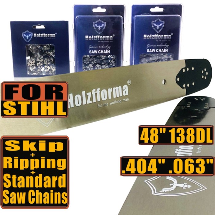 Holzfforma 48inch 404” .063” 138DL Guide Bar & Standard Chain & Ripping Chain & Skip Chain Combo For Stihl MS880 088 070 090 084 076 075 051 050 Chainsaw