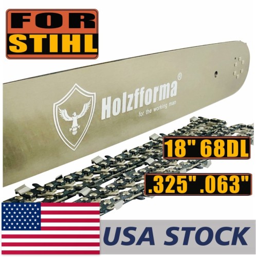 US STOCK - Holzfforma® 18Inch Guide Bar &Saw Chain Combo .325  .063  68DL For Stihl MS170 MS171 MS180 MS181 MS190 MS191T MS192T MS200 MS210 MS211 MS230 MS250 017 018  020 021 023 025 Chainsaw 2-4 Days Delivery Time Fast Shipping For US Customers Only