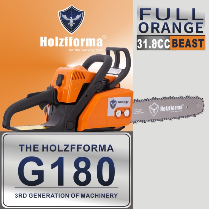 31.8cc Holzfforma® G180 Gasoline Chain Saw Power Head Orange Color Only Without Guide Bar and Saw Chain All Parts Are For MS180 018 Chainsaw