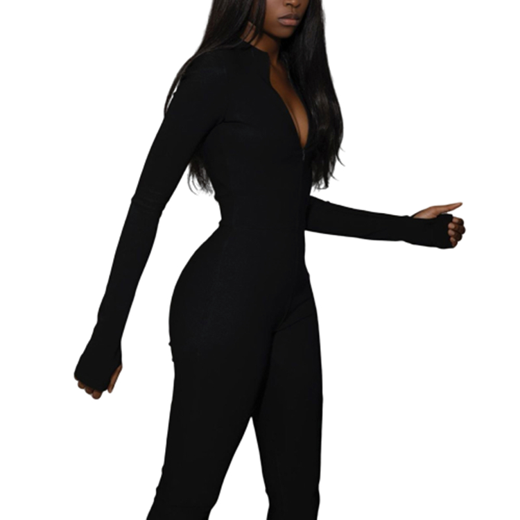 Long-Sleeve Zip Short Jumpsuit - Black – amorsports