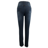 Fake Pockets Skinny Jeans Blue 2058