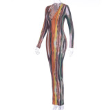 V Neck Long Sleeve Bodycon Maxi Dress D9B1583A