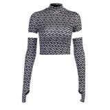 Letter Print Crop Top With Removed Sleeve 26026p
