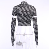 Letter Print Crop Top With Removed Sleeve 26026p