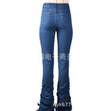 Women Stacked Jeans Pants 8609