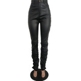 3 Colors Faux Leather Stacked Pants 8619