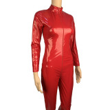 S-5XL Leather Zipper Bright Leather Jumpsuit Catsuit TXX6783