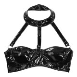 Halter Strappy Front Push Up Latex Bra Top TSXL0042