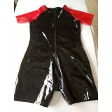 Short Sleeve PVC Zipper Open Crotch Catsuit TSXL0069