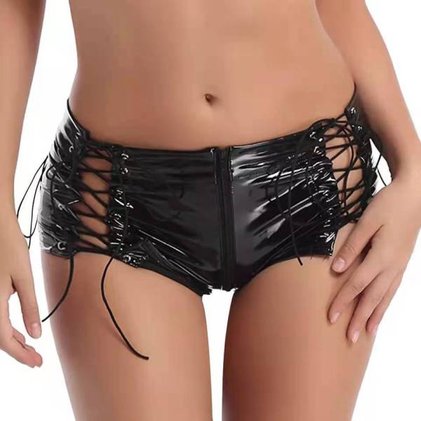 Women Lace Up Zipper Shorts TSXL0026B
