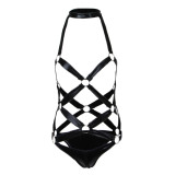 Hollow Out Straps Open Cup Metal Ring Bodysuit TAQ83