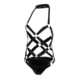 Hollow Out Straps Open Cup Metal Ring Bodysuit TAQ83