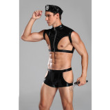 Sexy Leather Male Police Cosplay Costume TZKX20210