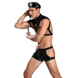 Sexy Leather Male Police Cosplay Costume TZKX20210