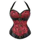 Halterneck Synthetic Leather Bustier Front Belts Steampunk Corset