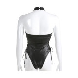 Sexy Open Crotch Leather Bodysuits TYQ8119