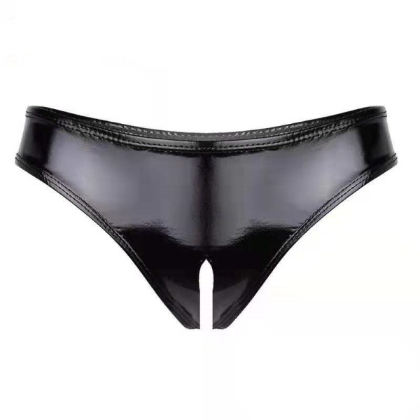 Women Open Crotch Leather High Cut Briefs TSXL0029