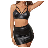 Sexy Leather Split Two-Piece Skirt Set Lingerie TYQ8130