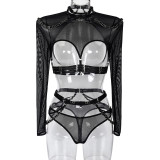 Long-sleeved Mesh Ultra-thin Gather Sexy Lingerie Set TWY2609