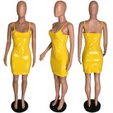 S-3XL Sexy Women Wet Look Pu Leather Dress (TPY8281)